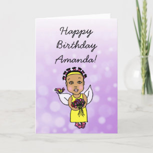 Carte Whimsical Folk Art Fairy Girl Joyeux anniversaire