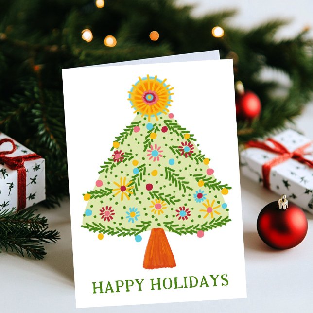 Carte Whimsical Folk Christmas Tree CUSTOM VACANCES (Whimsical Folk Christmas Tree CUSTOM HOLIDAY Card
)