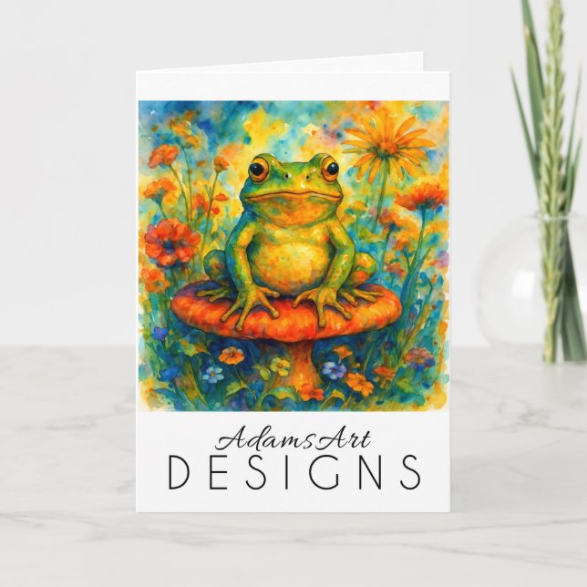 Carte Whimsical Frog on Mushroom Watercolor (Devant)