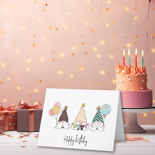 Carte Whimsical Gnome Trio Joyeux anniversaire