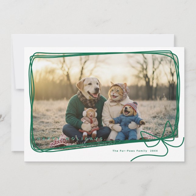 Carte Whimsical Green Ribbon Frame Holiday Photo (Devant)
