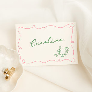 Carte Whimsical Hand Drake Pink & Green Place