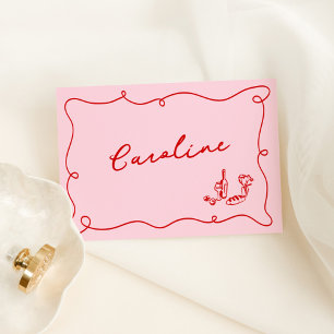 Carte Whimsical Hand Drake Pink & Red Place