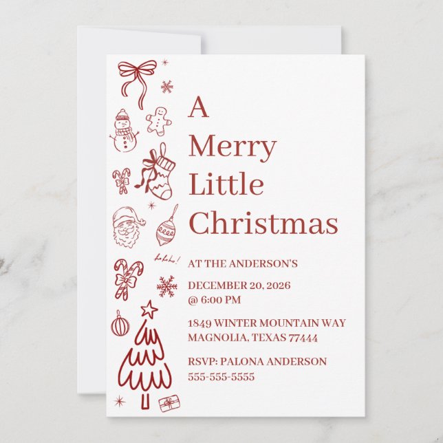 Carte Whimsical Hand Drawn Doodle Red (Devant)