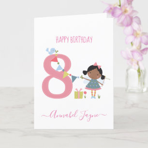 Carte Whimsical Huitième anniversaire fée mignon rose