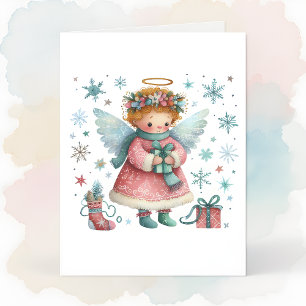 Carte Whimsical mignon rose et bleu Ange de Noël