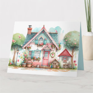 Carte Whimsical Pastel Fairy Tale Cottage Art