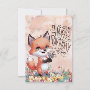 Carte Whimsical Pastel Fox Anniversaire