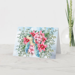 Carte Whimsical Pink Florals & Sea Turtle