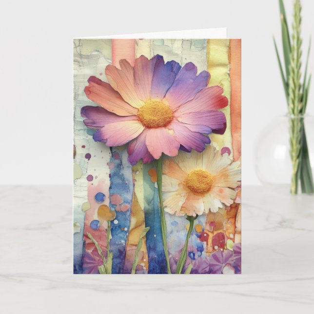 Carte Whimsical Quirky Fleurs joyeux Bonjour plié (Devant)