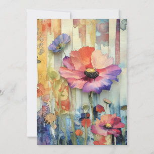 Carte Whimsical Quirky Type de Pavot Fleurs Hello Flat