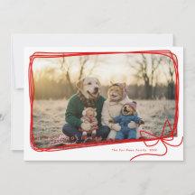 Whimsical Red Ribbon Frame Holiday Photo