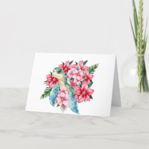 Carte Whimsical Rose Florals & Sea Turtle Note
