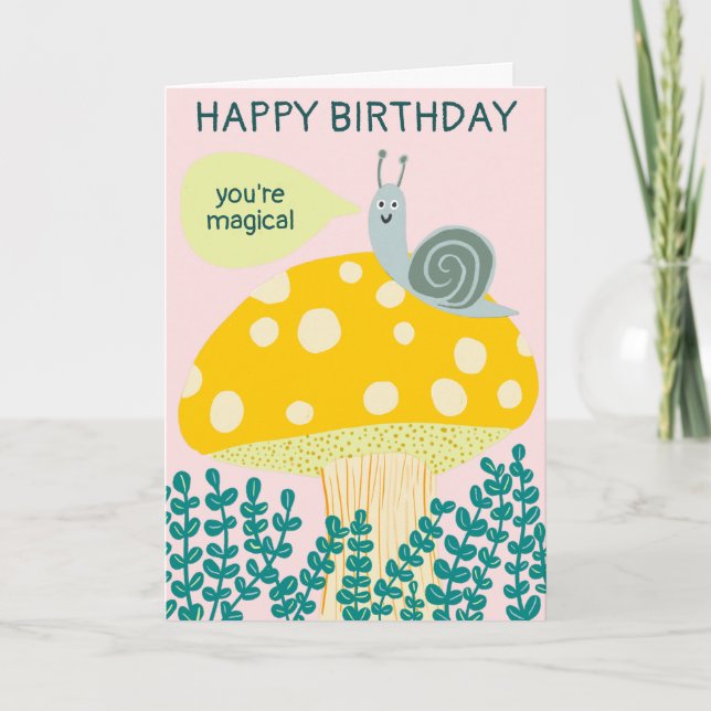 Carte Whimsical snail on Magical Mushroom CUSTOM Bday (Devant)