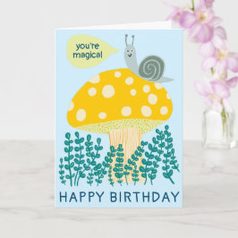 Carte Whimsical snail on Magical Mushroom CUSTOM Bday