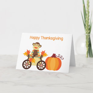 Carte Whimsical Sock Monkey Thanksgiving personnalisable