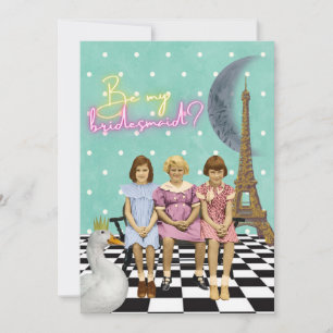 Carte Whimsical Vintage Girls Bridesmaid personnalisable
