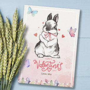 Carte Whimsy Pink Butterflies & Bunny Valentine's Day