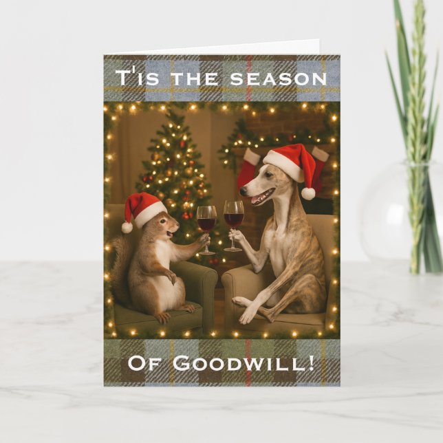 Carte Whippet and Squirrel Christmas greetings card (Devant)