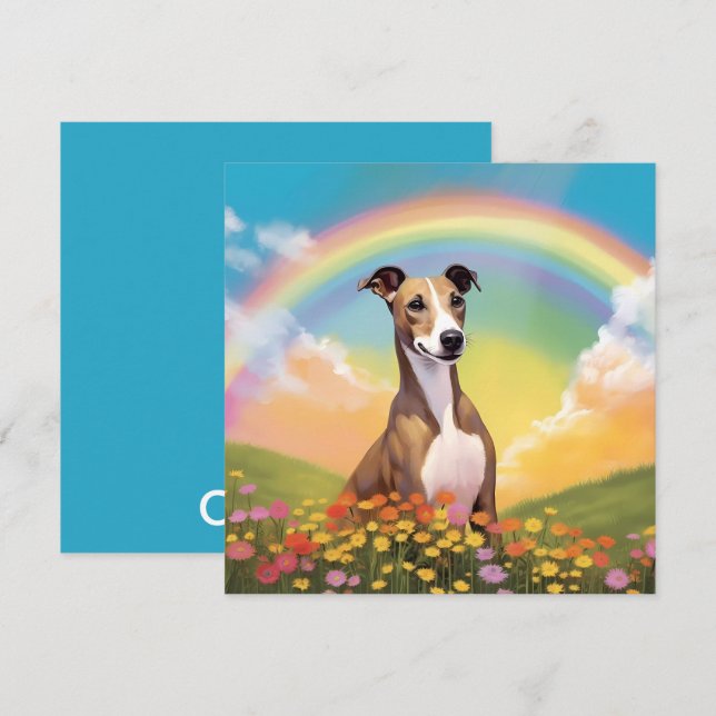 Carte Whippet Rainbow Bridge Memorial Nom personnalisé d (Devant / Derrière)