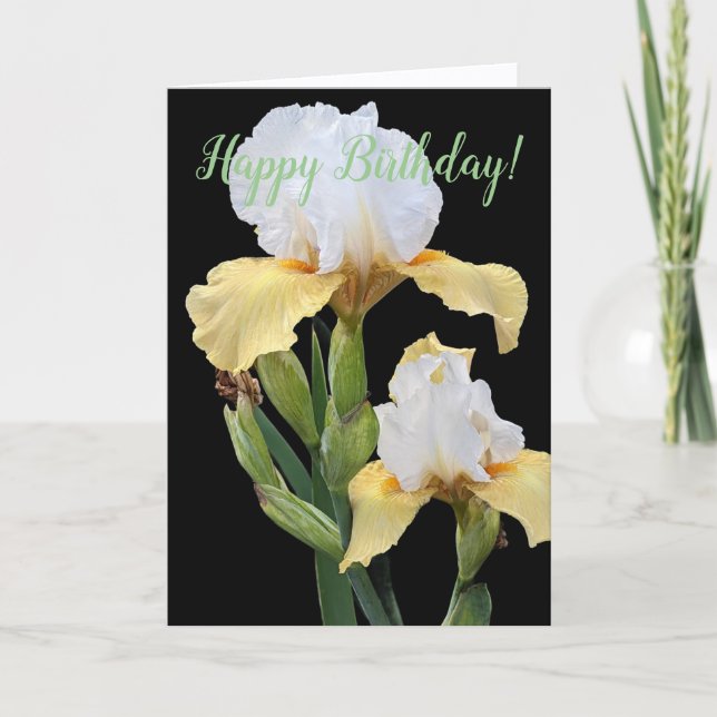 Carte White and Yellow Irises Floral Birthday (Devant)