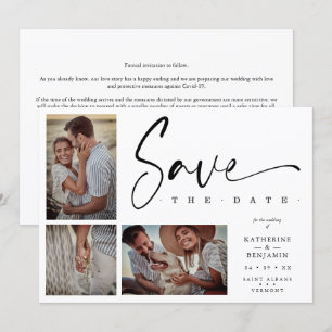Carte White Chic Trendy Collage Mariage Covid19 3 Photos