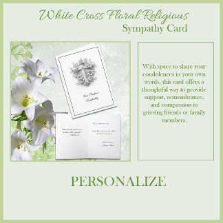 Carte White Cross Floral Religious Sympathy