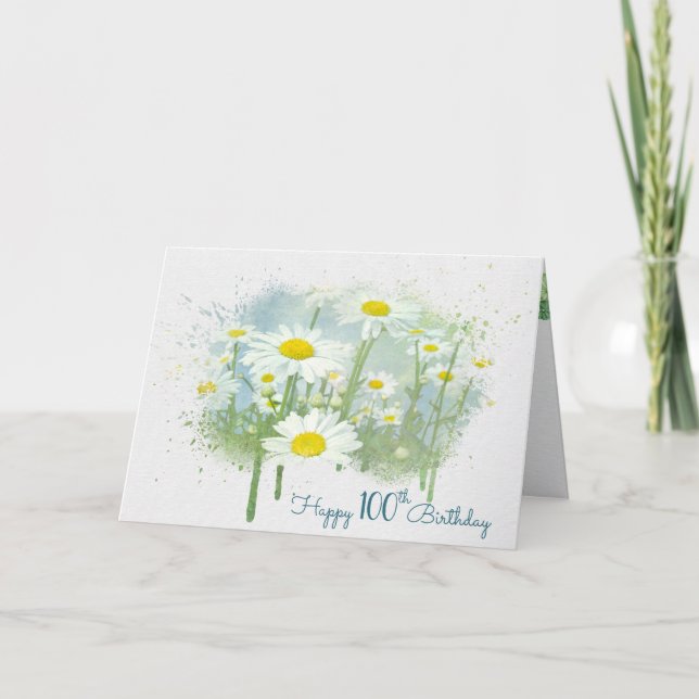 Carte White Daisies 100th Birthday Card (Devant)