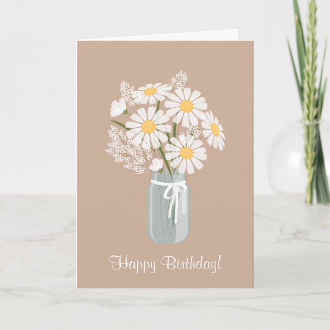 Carte White Daisies Mason Jar Bouquet Joyeux Anniversair (Devant)