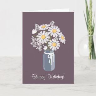 Carte White Daisies Mason Jar Bouquet Joyeux Anniversair