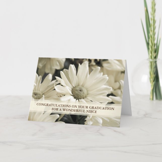 Carte White Floral Niece Félicitations Graduation (Devant)