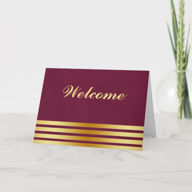 Carte White Minimal avec Gold Stripes Bienvenue (Devant)