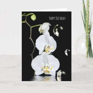 Carte white orchids with bubble reflection birthday