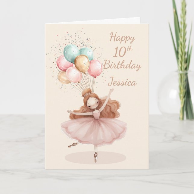 Carte White, Red Haired Ballerina 10th Birthday * (Devant)