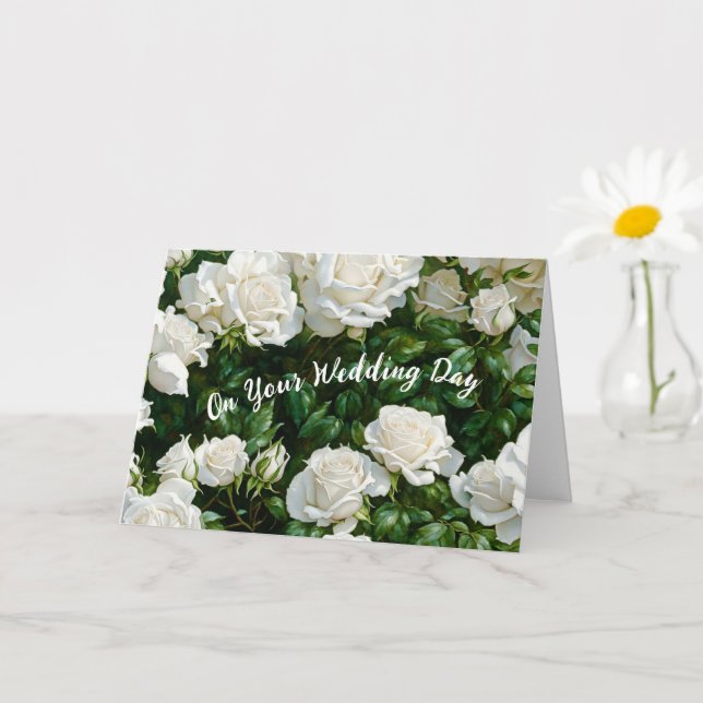 Carte White Roses Garden Art Mariage Félicitations (Petite plante)