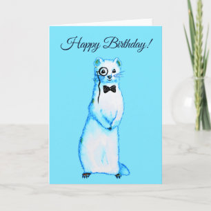 Carte White Stoat Ermine Cute Ferret Art Anniversaire
