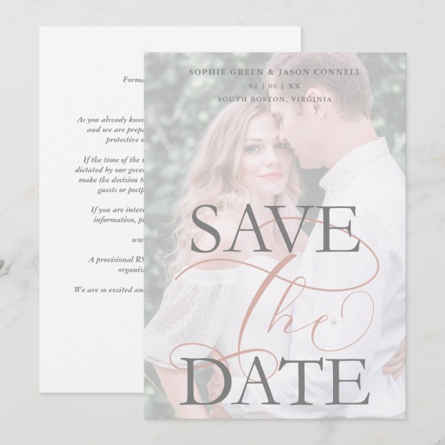 Carte White Trendy Transparency Effect Photo Wedding (Devant / Derrière)