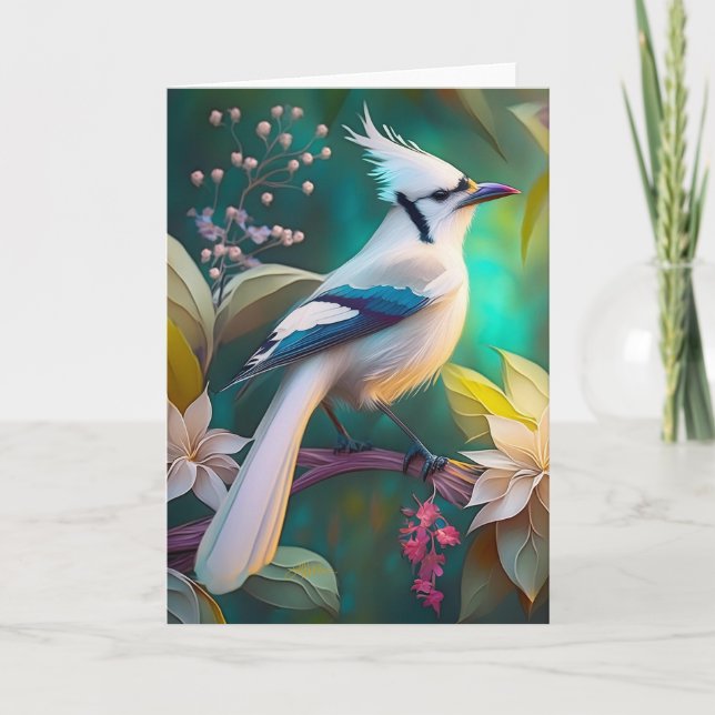 Carte White Tufé Turquoise Wing Jay Imaginaire Bird (Devant)