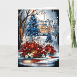 Carte Whitehouse Rouge Bleu Bleu Arbres de Noël