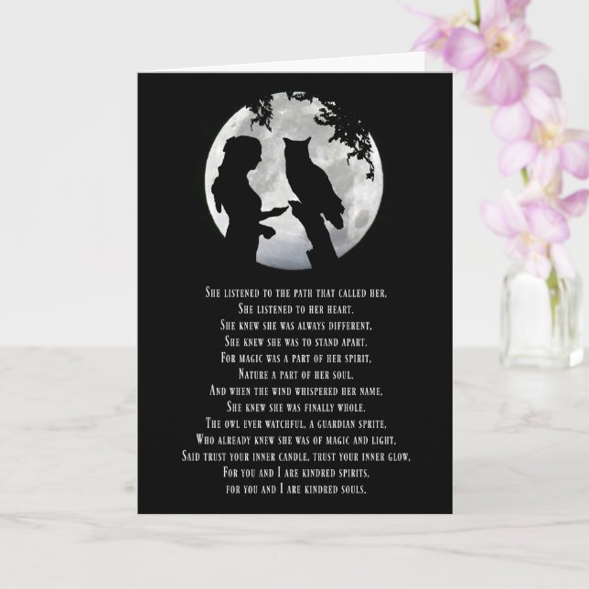 Carte Wicca Inspiré Anniversaire avec Poem Girl Owl Moon (Orchidée)