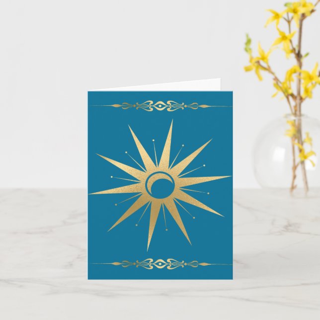 Carte Wicca Soleil Lune Or Turquoise – Céleste Mys (Fleur jaune)