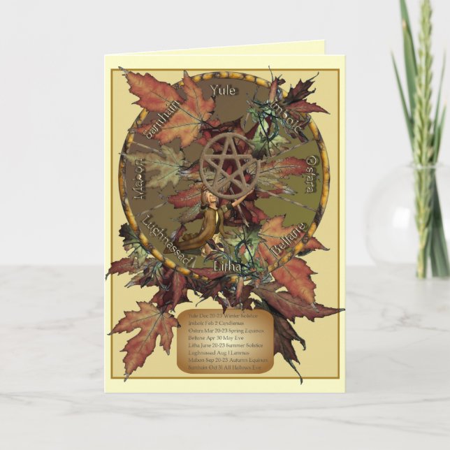 Carte Wiccan Wheel With Pentacle Greetings ou Note Cards (Devant)