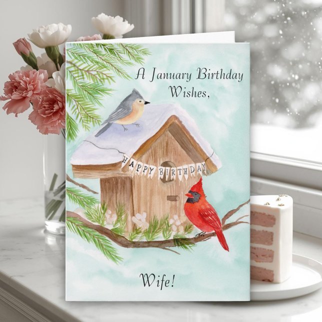 Carte Wife Happy January Birthday Birds (Créateur téléchargé)