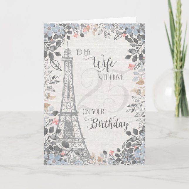 Carte Wife Romantique 25e anniversaire Tour Eiffel (Devant)
