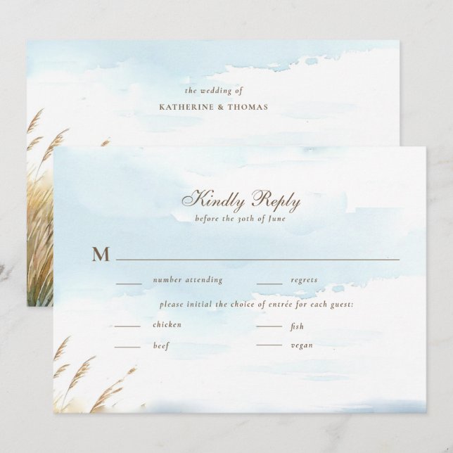 Carte Wild Beach Fence Ocean Grass Art Repas Mariage RSV (Devant / Derrière)