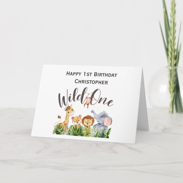 Carte Wild One Jungle Safari Animaux 1er Anniversaire (Devant)