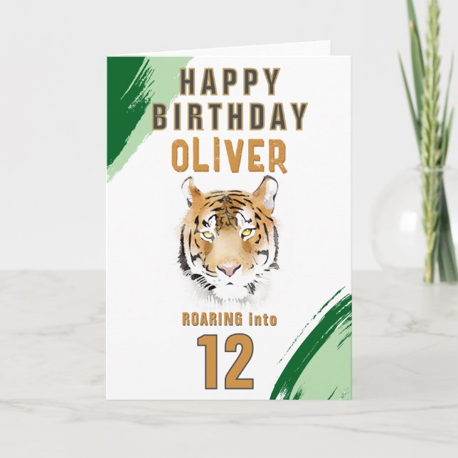 Carte Wild Tiger Head Watercolor Birthday  (Devant)