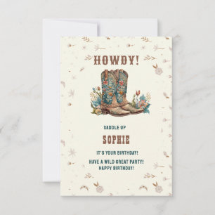Carte Wild West cowgirl heureux anniversaire saluant