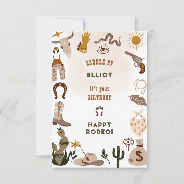 Carte Wild West rodeo cowboy heureux anniversaire (Devant)