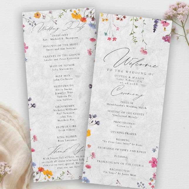 Carte Wildflower Garden Modern Ivory Wedding Program (wildflower wedding program watercolor garden backyard barn summer spring elegant romantic ivory)